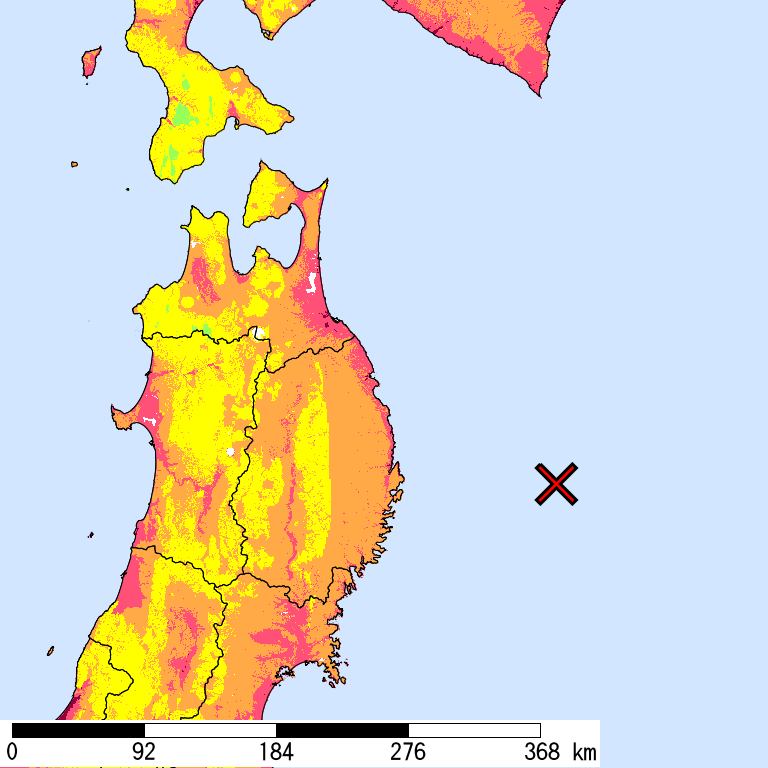 50年間超過確率2%の計測震度分布地図