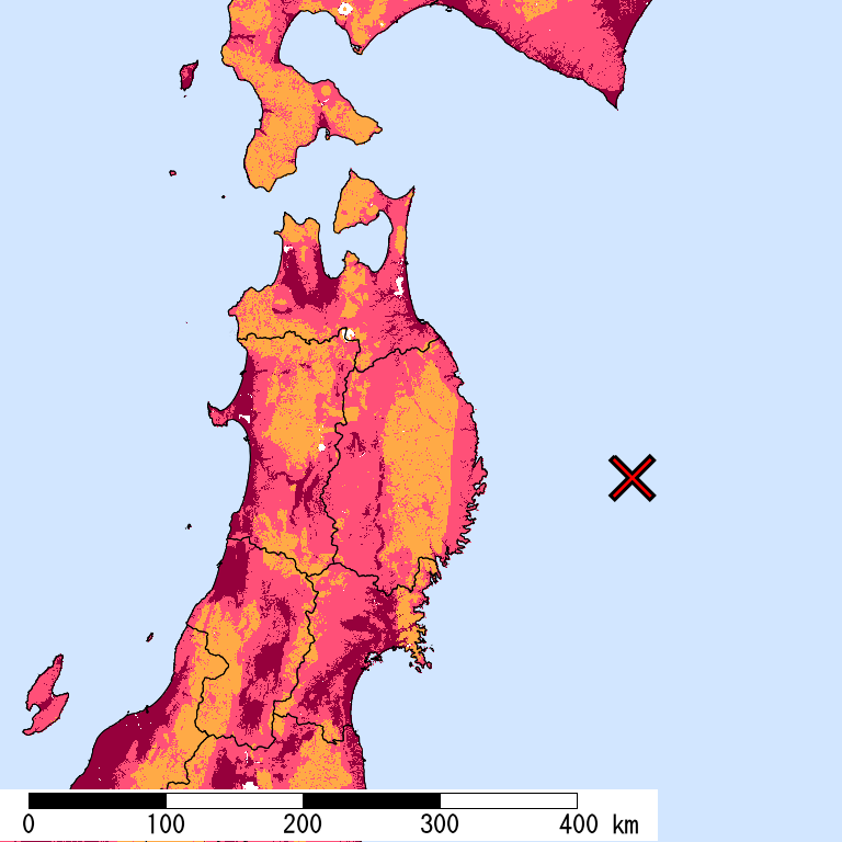 再現期間50000年相当の計測震度分布地図