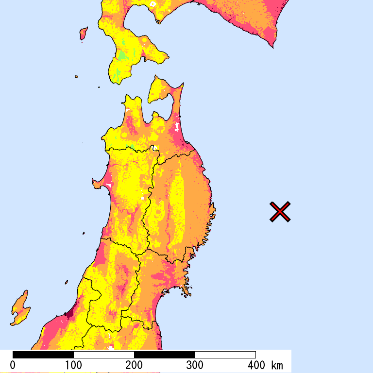 50年間超過確率2%の計測震度分布地図