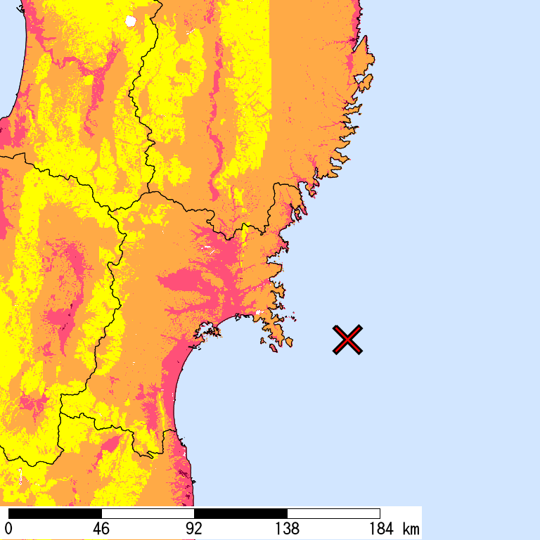 50年間超過確率2%の計測震度分布地図