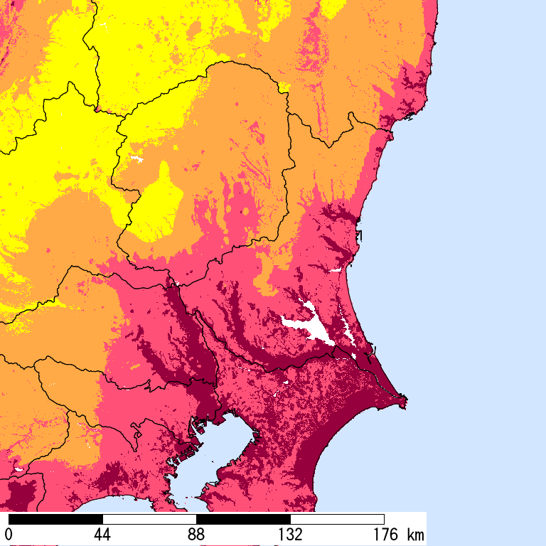 50年間超過確率2%の計測震度分布地図