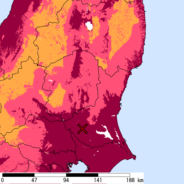 再現期間50000年相当の計測震度分布地図