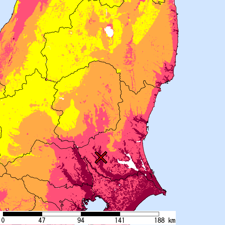 50年間超過確率2%の計測震度分布地図