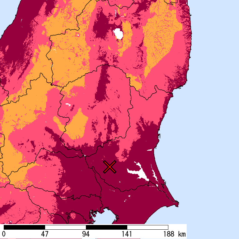 再現期間50000年相当の計測震度分布地図