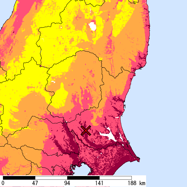 50年間超過確率2%の計測震度分布地図