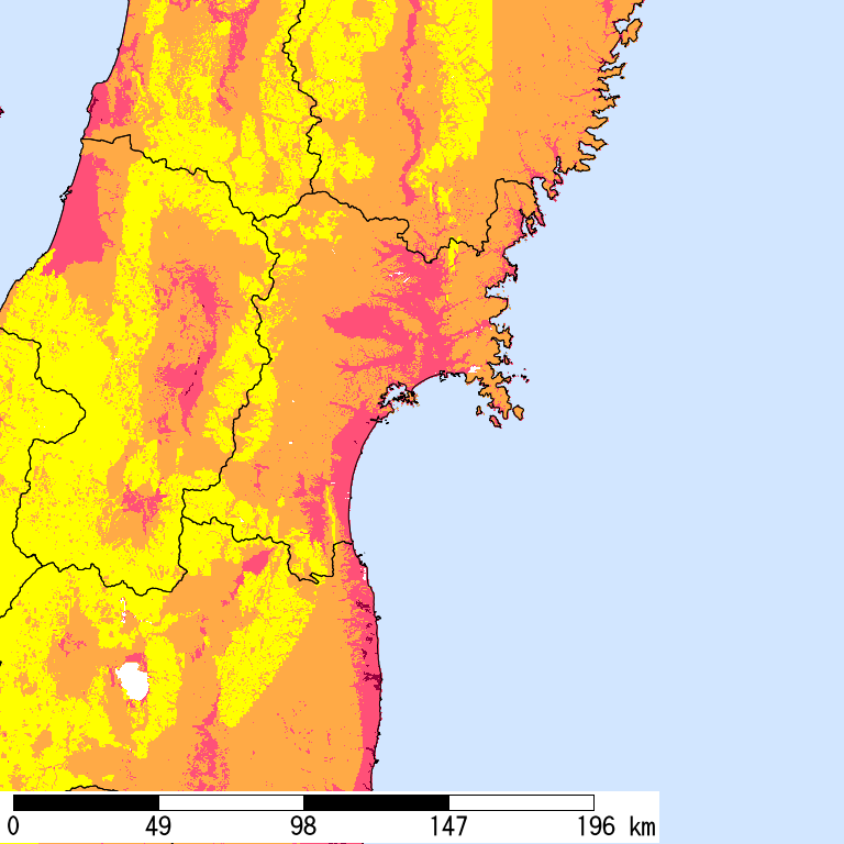 50年間超過確率2%の計測震度分布地図