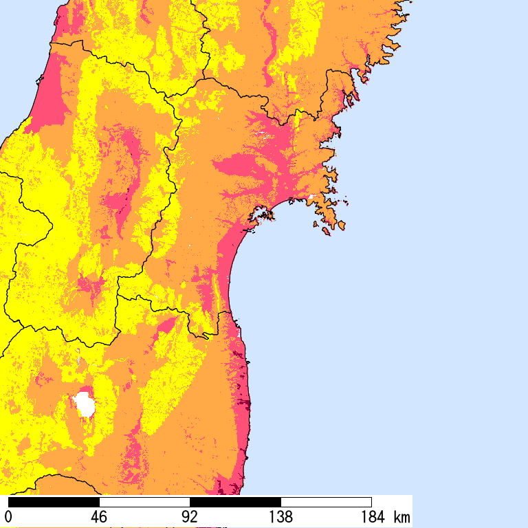 50年間超過確率2%の計測震度分布地図