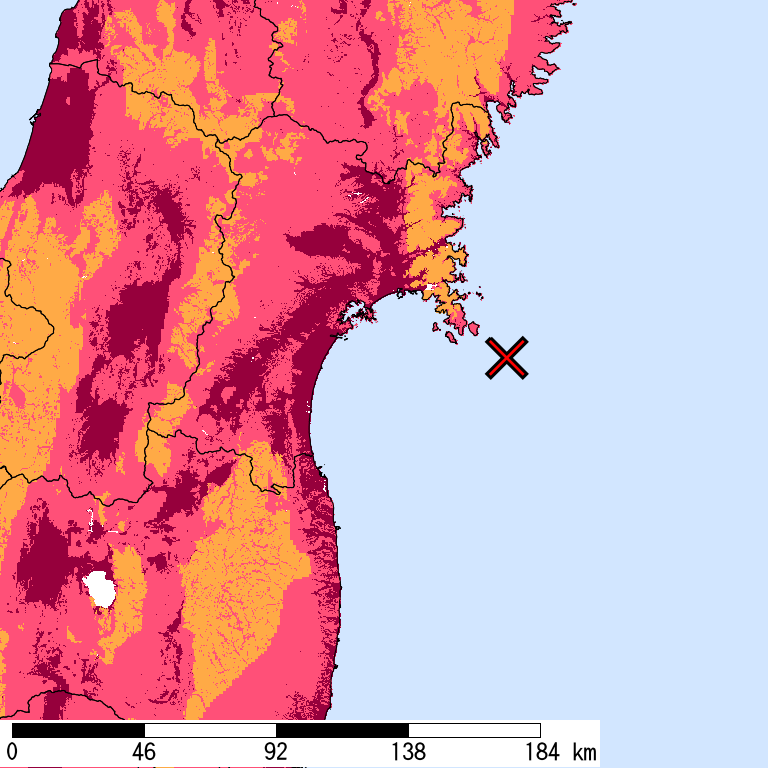 再現期間50000年相当の計測震度分布地図