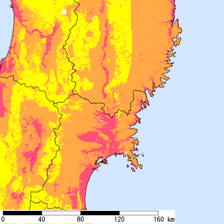 50年間超過確率2%の計測震度分布地図
