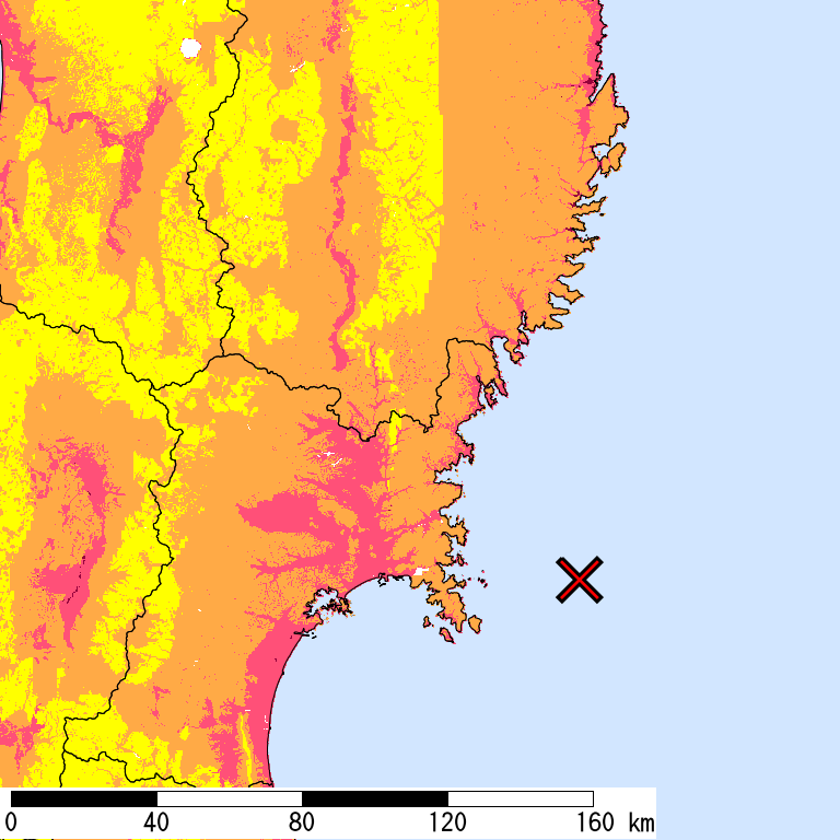 50年間超過確率2%の計測震度分布地図