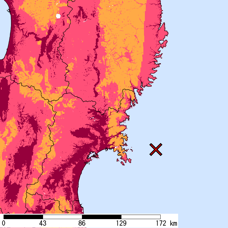 再現期間50000年相当の計測震度分布地図