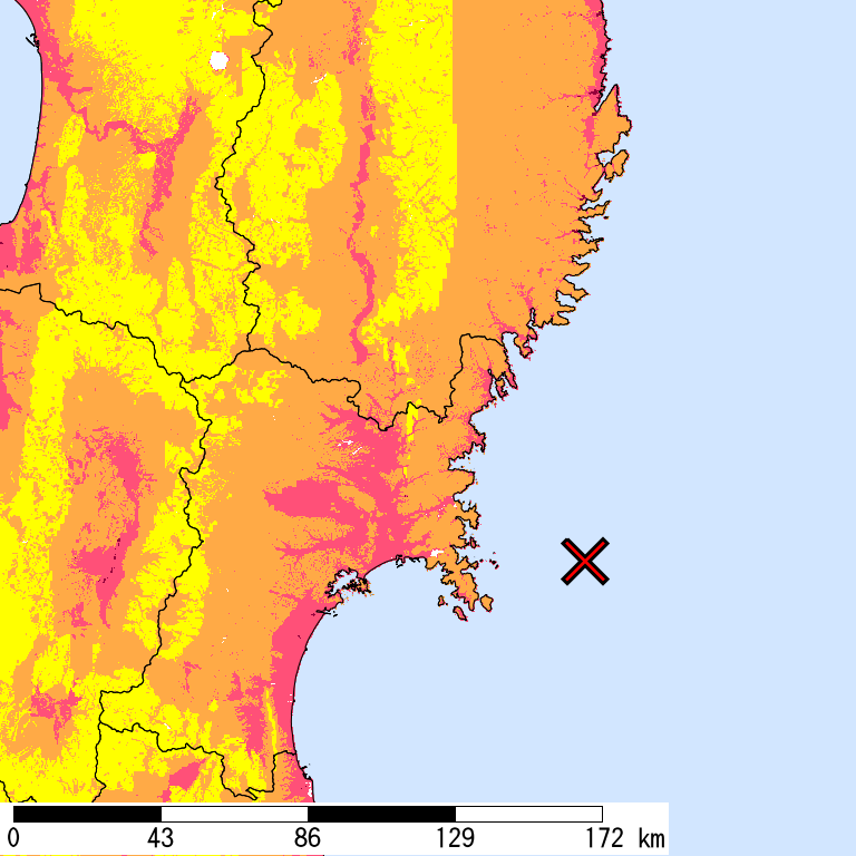 50年間超過確率2%の計測震度分布地図