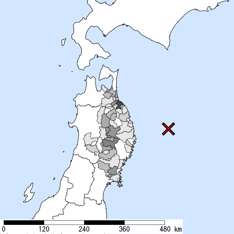 推定震度5弱以上の震度遭遇人口地図