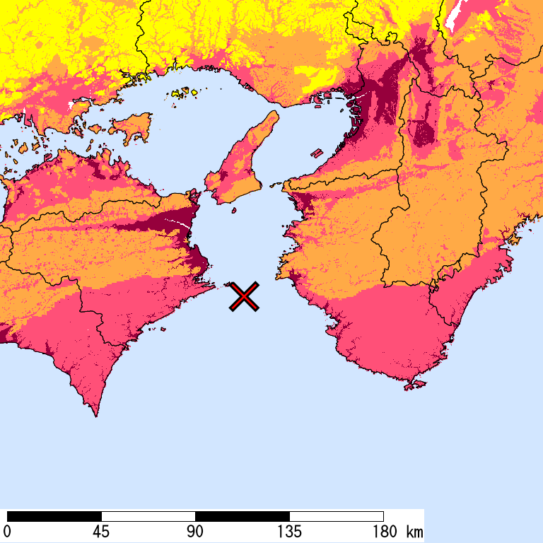 50年間超過確率2%の計測震度分布地図