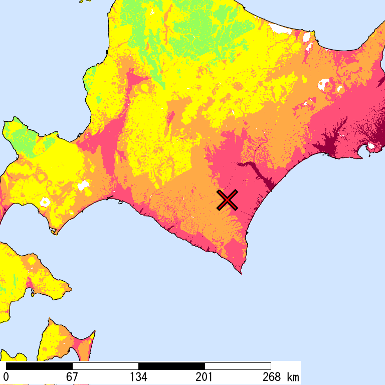 50年間超過確率2%の計測震度分布地図