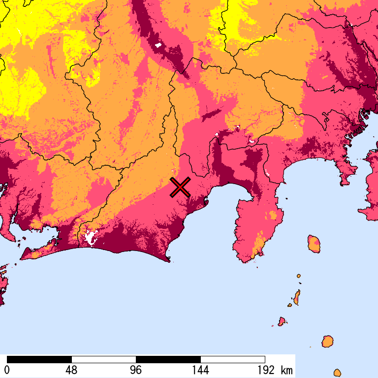 50年間超過確率2%の計測震度分布地図