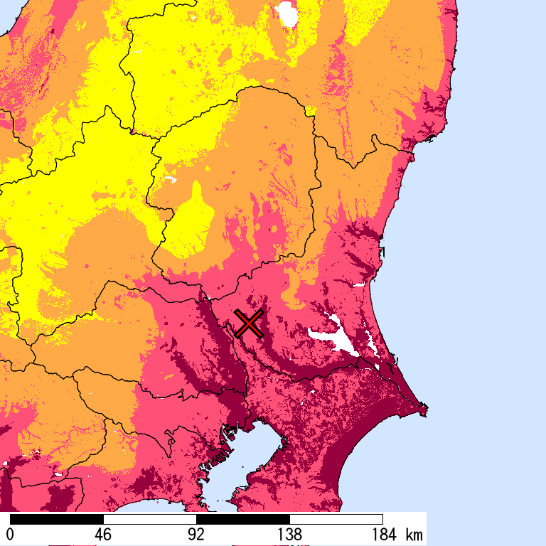 50年間超過確率2%の計測震度分布地図