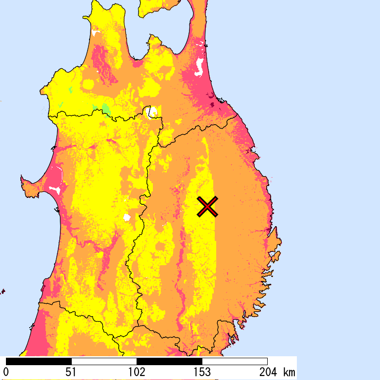 50年間超過確率2%の計測震度分布地図