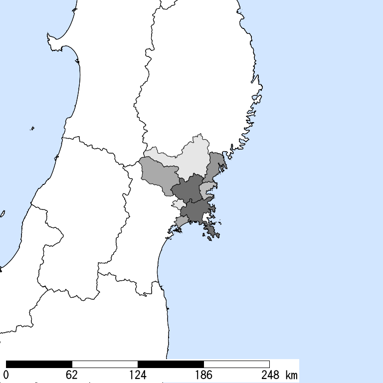 推定震度5弱以上の震度遭遇人口地図
