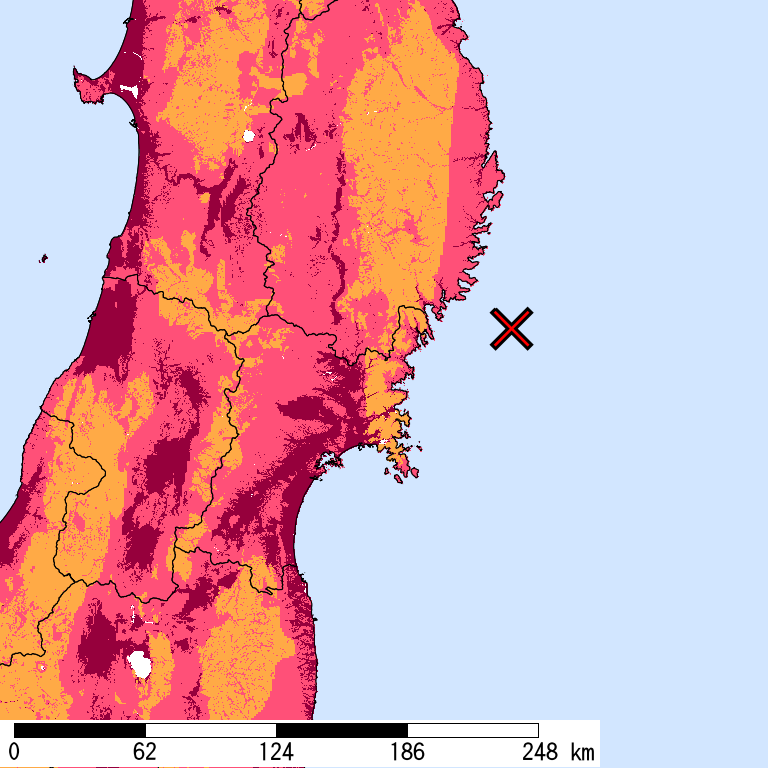 再現期間50000年相当の計測震度分布地図