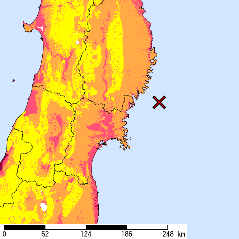 50年間超過確率2%の計測震度分布地図