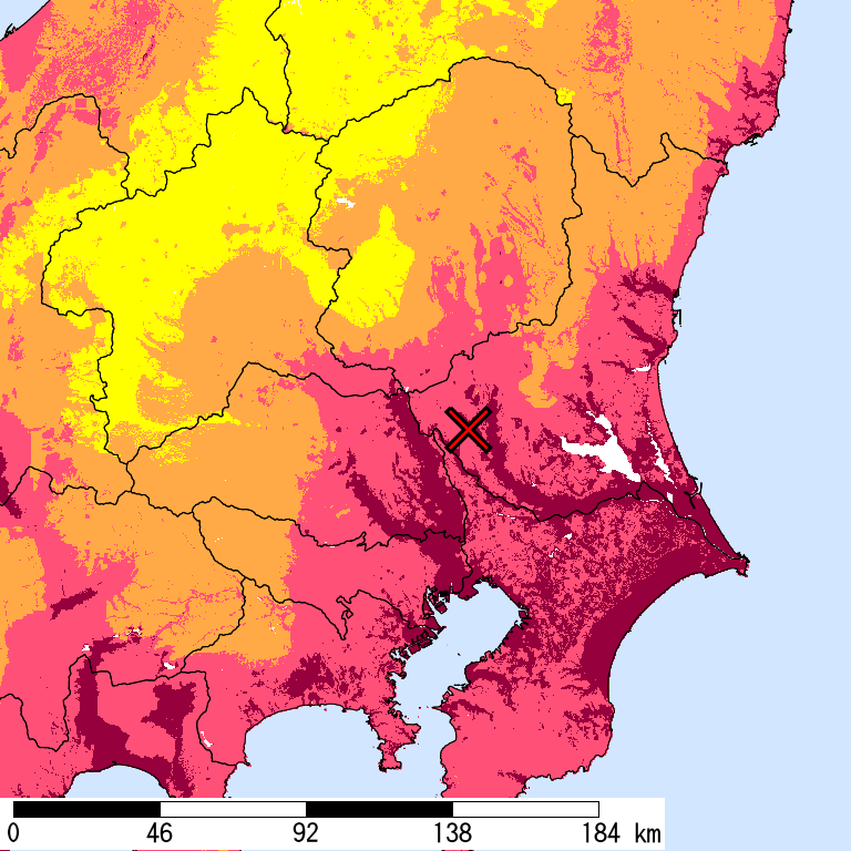 50年間超過確率2%の計測震度分布地図