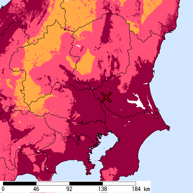 再現期間50000年相当の計測震度分布地図