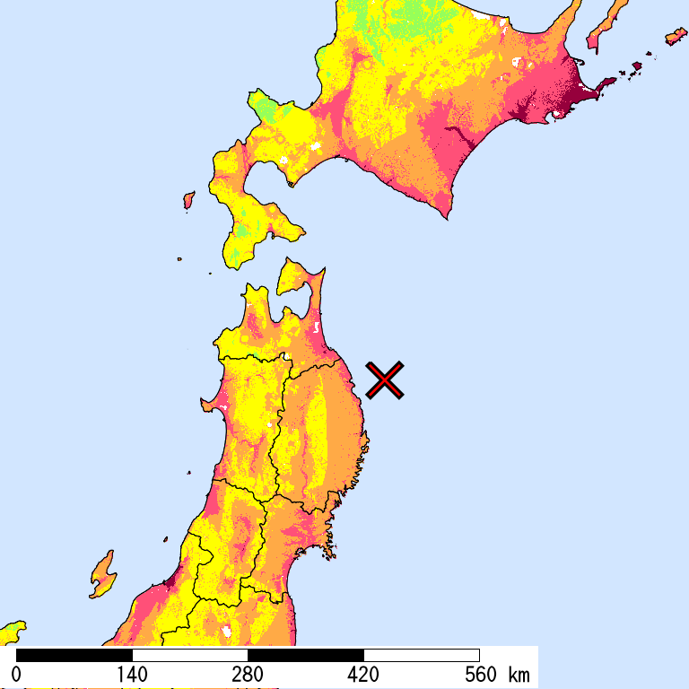50年間超過確率2%の計測震度分布地図