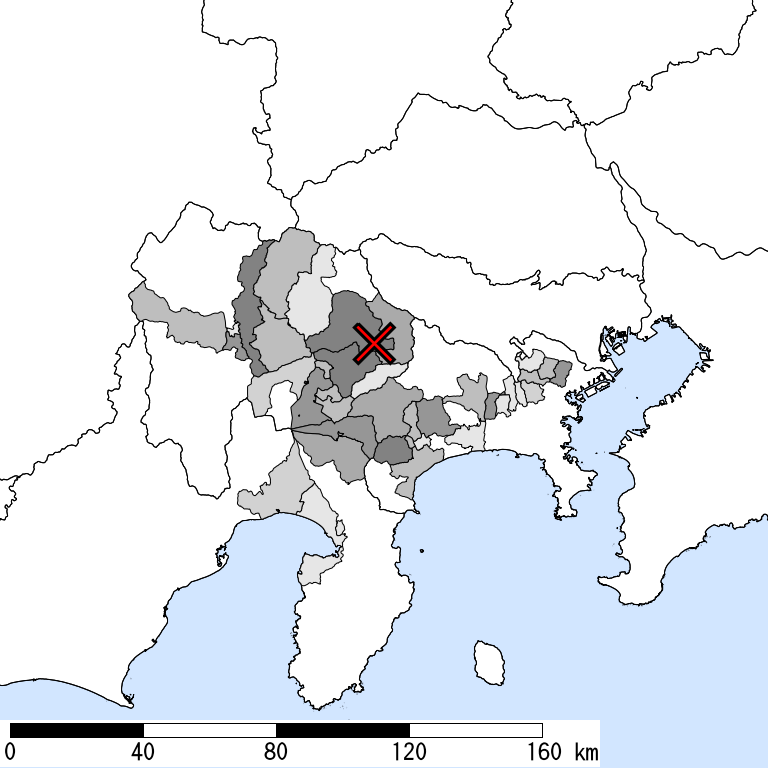 推定震度5弱以上の震度遭遇人口地図