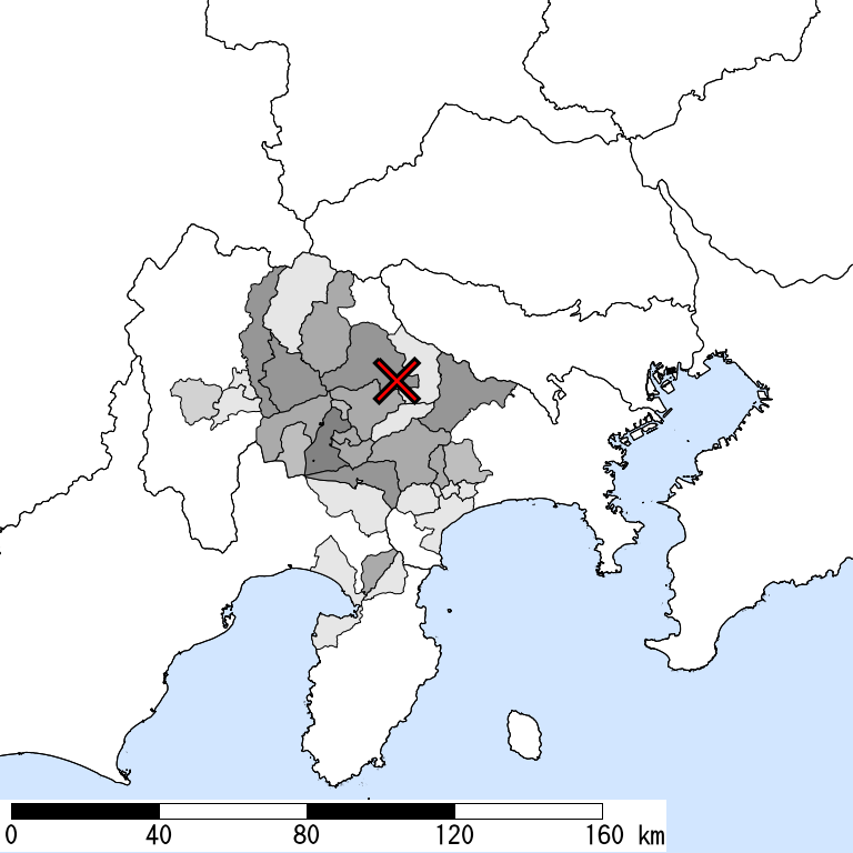 推定震度5弱以上の震度遭遇人口地図