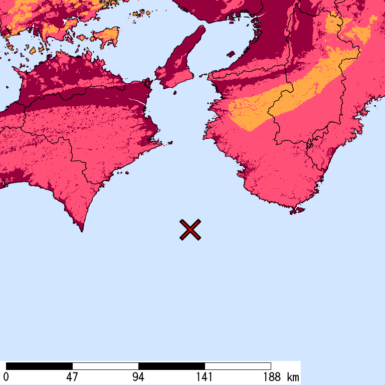 再現期間50000年相当の計測震度分布地図