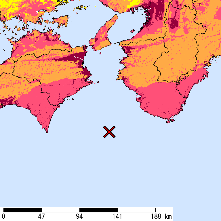 50年間超過確率2%の計測震度分布地図