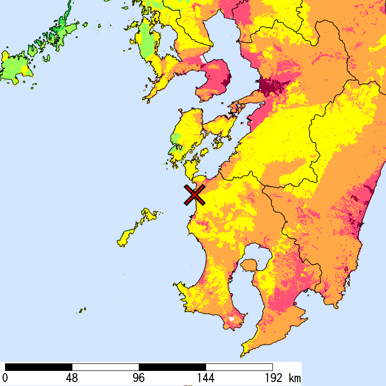 50年間超過確率2%の計測震度分布地図