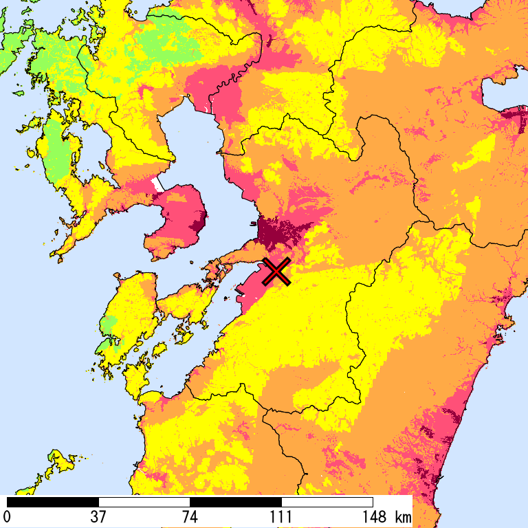 50年間超過確率2%の計測震度分布地図
