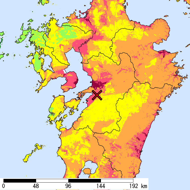 50年間超過確率2%の計測震度分布地図