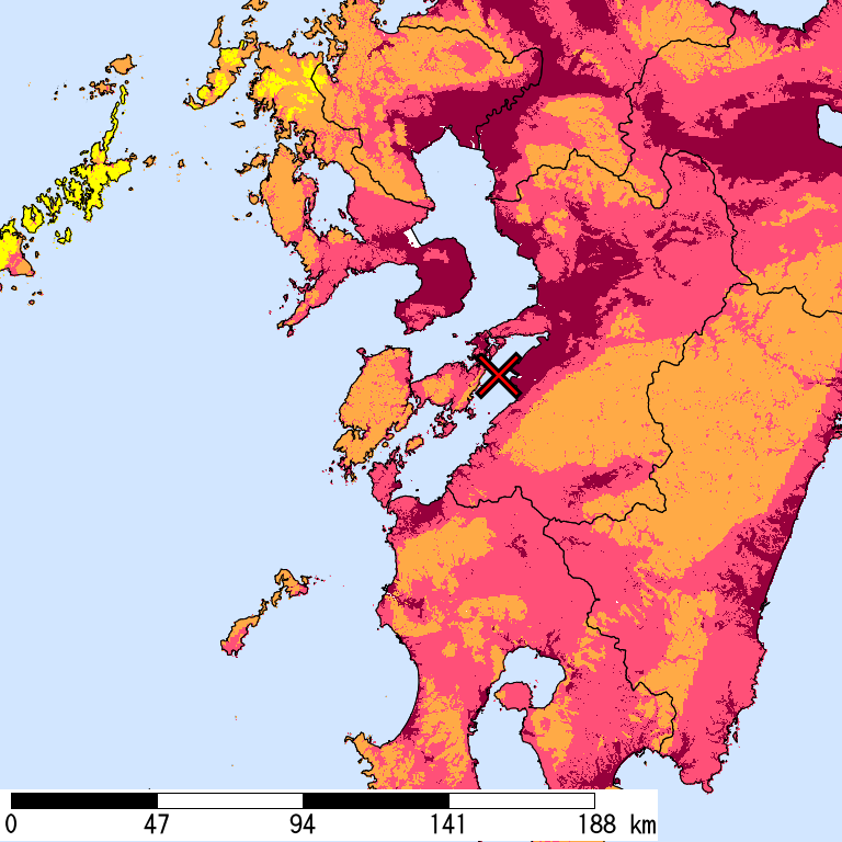 再現期間50000年相当の計測震度分布地図