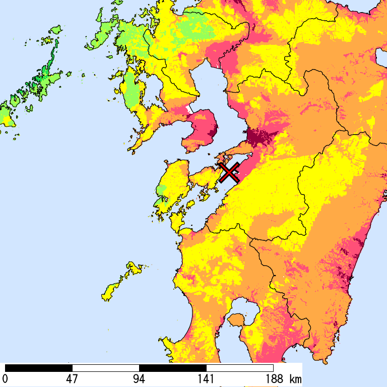 50年間超過確率2%の計測震度分布地図