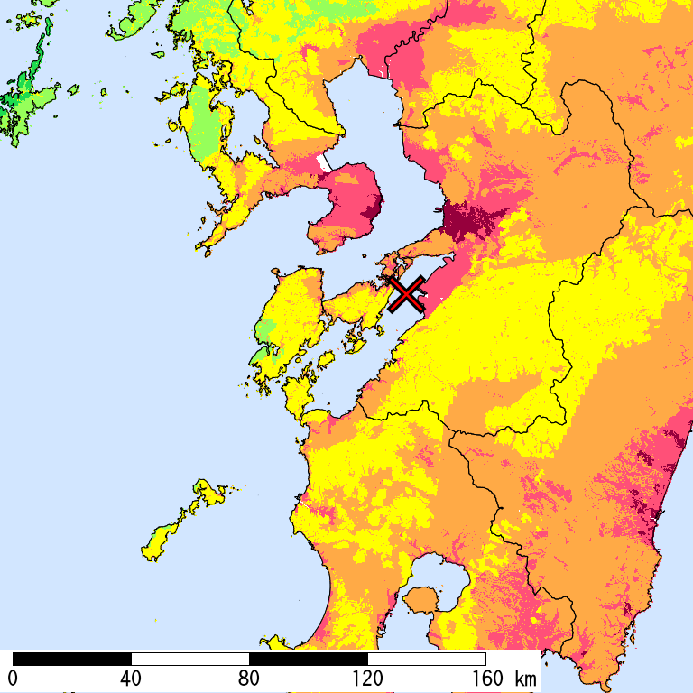 50年間超過確率2%の計測震度分布地図