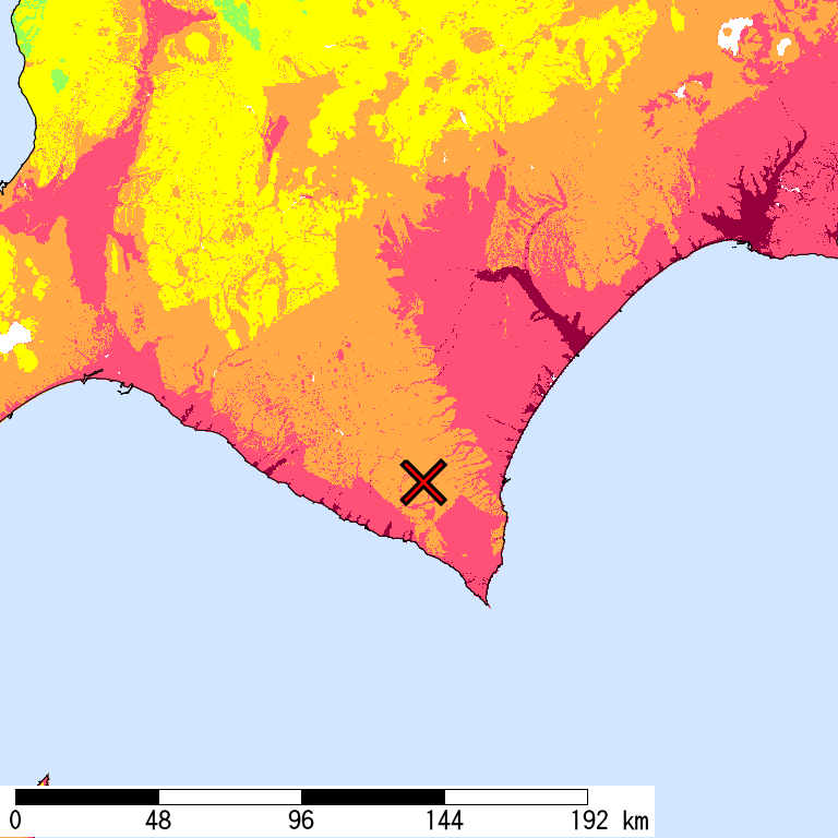 50年間超過確率2%の計測震度分布地図