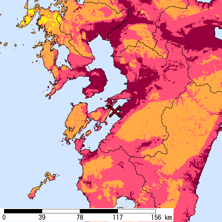 再現期間50000年相当の計測震度分布地図