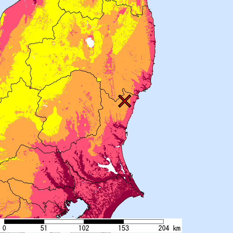 50年間超過確率2%の計測震度分布地図