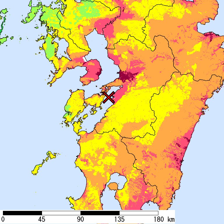 50年間超過確率2%の計測震度分布地図