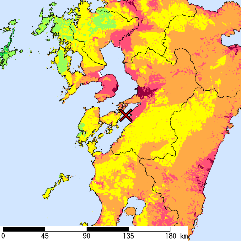 50年間超過確率2%の計測震度分布地図