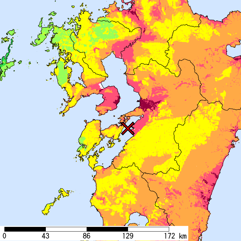 50年間超過確率2%の計測震度分布地図