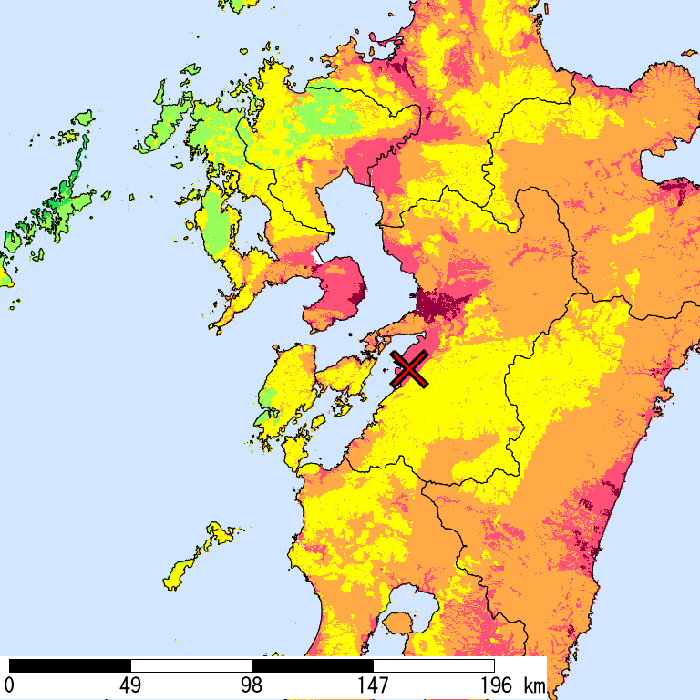 50年間超過確率2%の計測震度分布地図