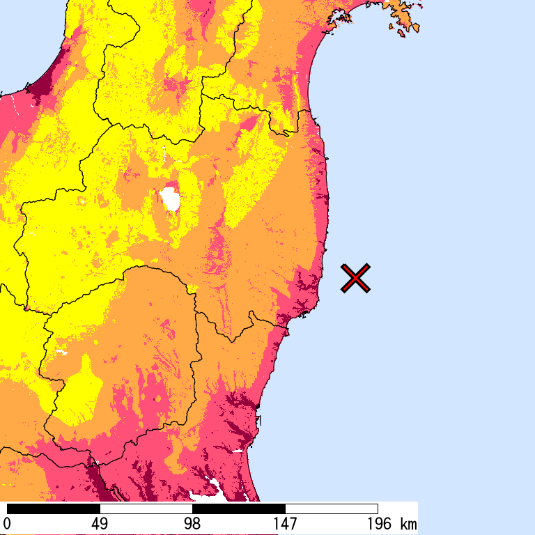 50年間超過確率2%の計測震度分布地図