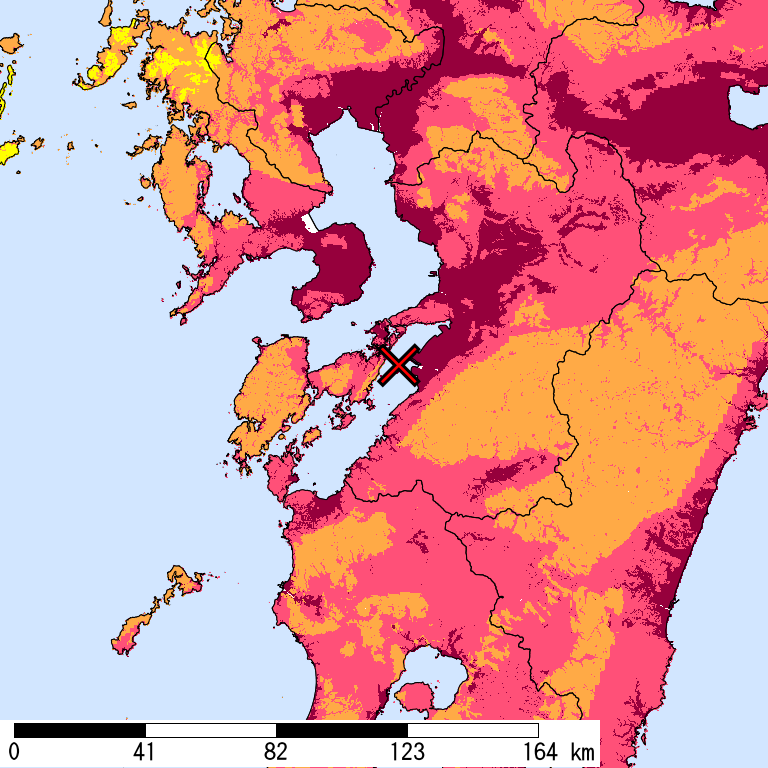 再現期間50000年相当の計測震度分布地図