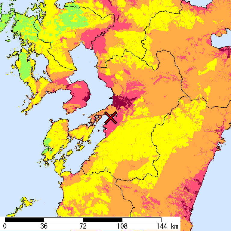 50年間超過確率2%の計測震度分布地図