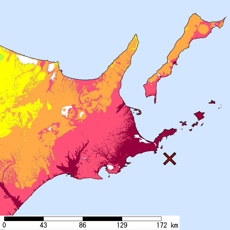50年間超過確率2%の計測震度分布地図