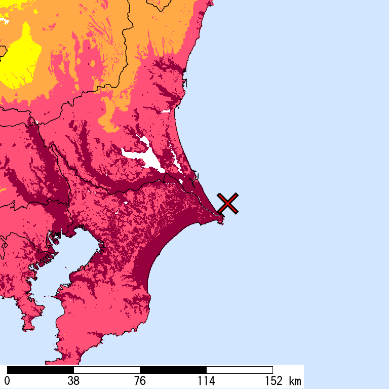 50年間超過確率2%の計測震度分布地図